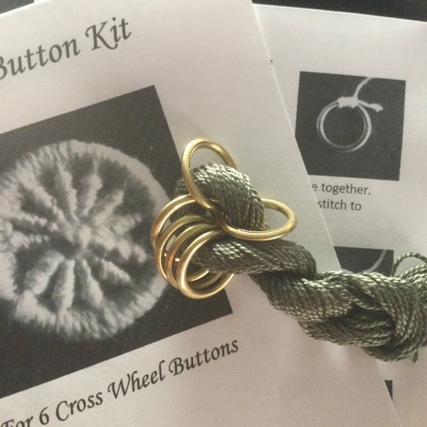 Kit to Make 6 x Dorset Cross Wheel Buttons, Khaki,  K20