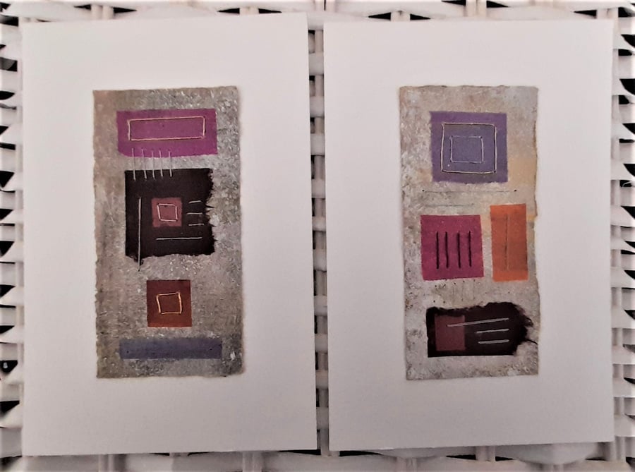 Colourful Combinations Red Orange Pink Lilac Handstitched Geometric Art Pictures