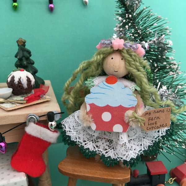 Tiny Cupcake Fairy Doll Decoration, Decorative Christmas Fairy 