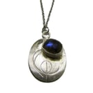 Roller printed handmade oval sterling silver pendant with labradorite