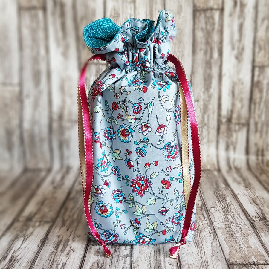 Medium Sized Floral Reusable Gift Bag - Drawstring Gift & Storage Bag