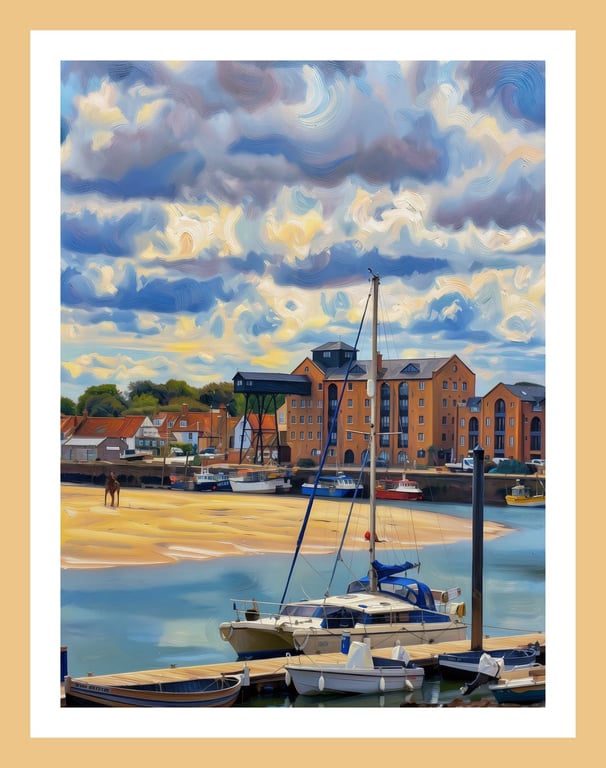 Wells-Next-The Sea Art Greeting Card A5 Size Harbour View