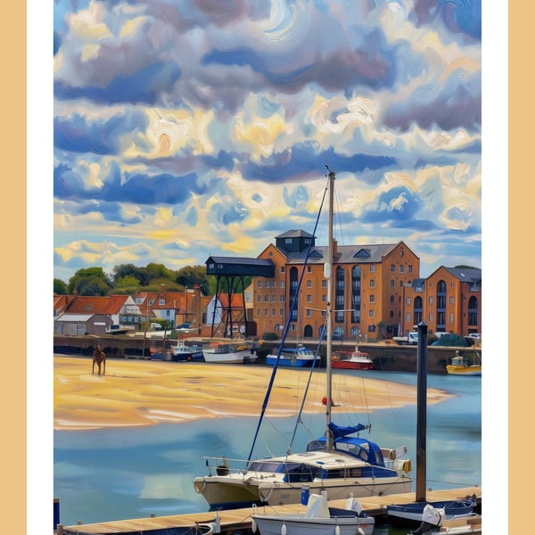 Wells-Next-The Sea Art Greeting Card A5 Size Harbour View