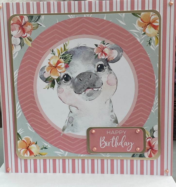 Cute baby hippo happy birthday card