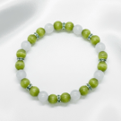 Olive and White Cats Eye Glass Stretch Bracelet. 