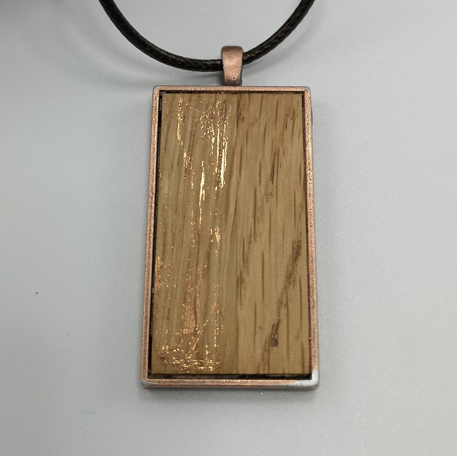 Oak & copper leaf pendant - PEN0005  SALE REDUCTION 
