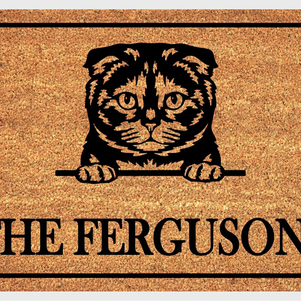 Scottish Fold Cat Door Mat - Personalised Scottish Fold Cat Welcome Mat