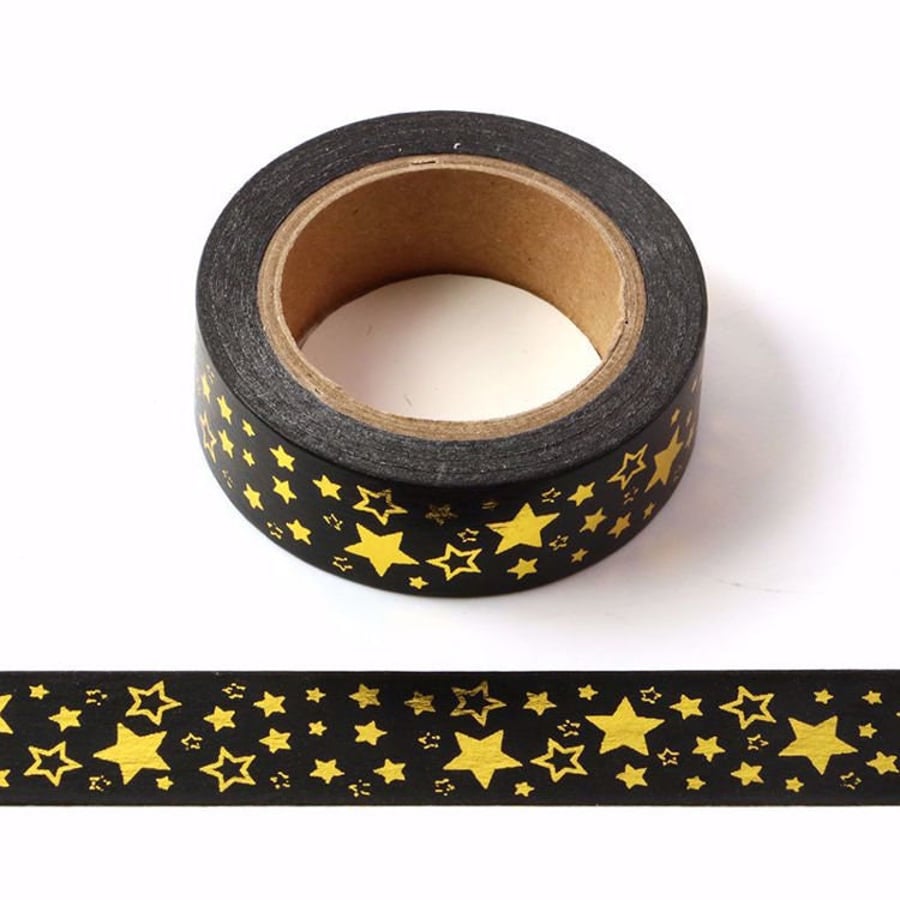 5 Rolls Black and Gold Foil Stars Washi Tape UK Decorative Masking Tape Stick on