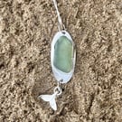 Handmade Sterling Silver 925 Sea Glass Whale Pendant Necklace – Unique