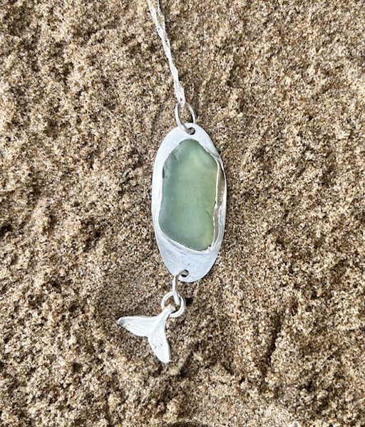 Handmade Sterling Silver 925 Sea Glass Whale Pendant Necklace – Unique