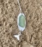 Handmade Sterling Silver 925 Sea Glass Whale Pendant Necklace – Unique