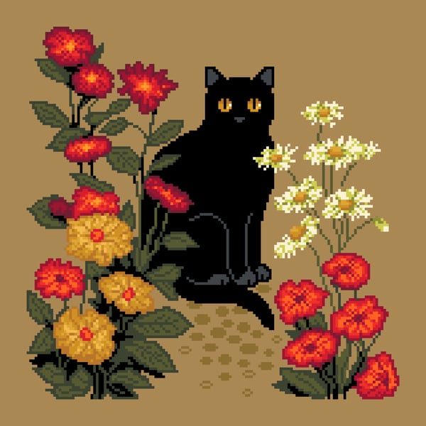 310 - Cat in the Blooms Cross Stitch Pattern  (PDF Counted Chart)