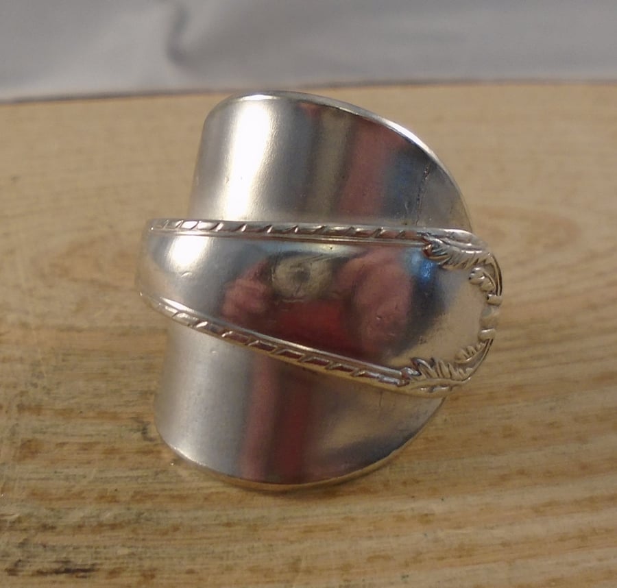 Upcycled Silver Plated Leaf Wrap Spoon Ring SPR052110