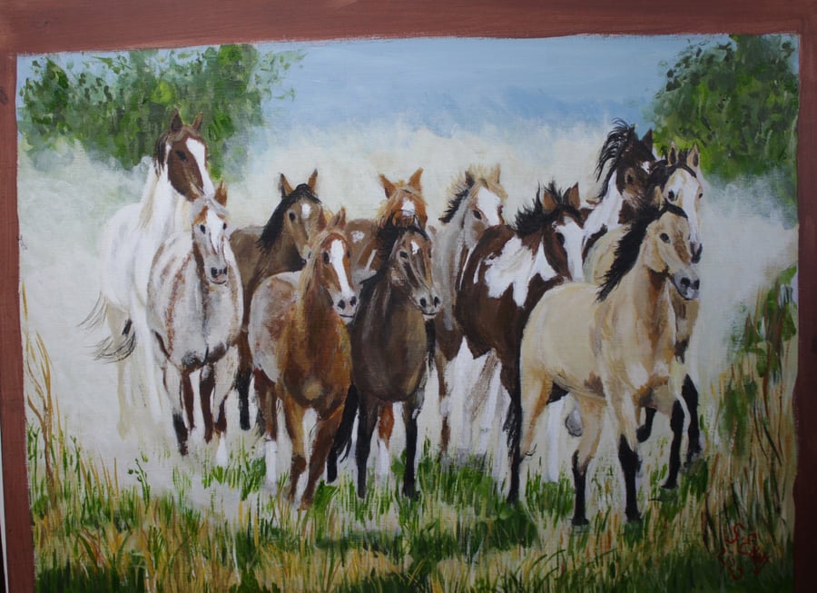 "Running free" Wild Mustangs painting 