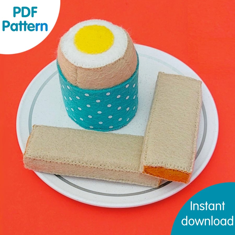 Boiled Egg & Soldiers felt food sewing pattern (PDF file)