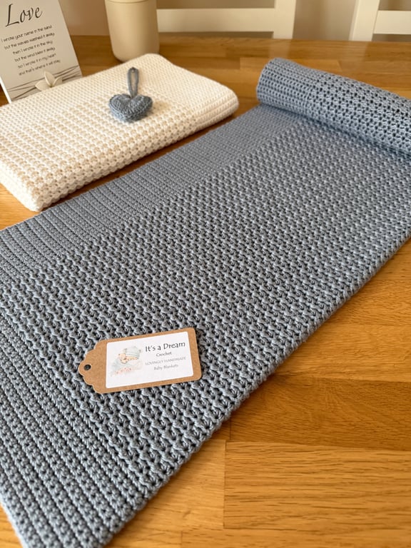 New Handmade Baby Blanket - Cotton and Bamboo - Downpour Mid Grey