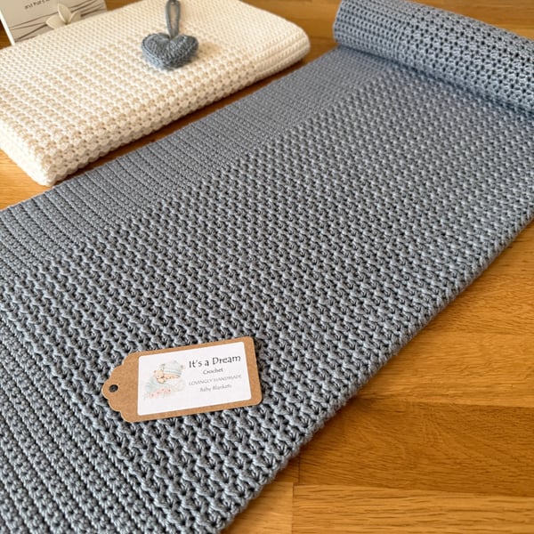 New Handmade Baby Blanket - Cotton and Bamboo - Downpour Mid Grey