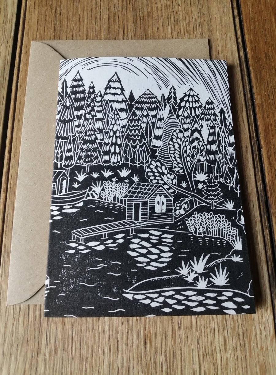 Archipelago House lino hand printed blank card