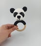 Crochet Panda Teether: Wooden Rattle Ring, Newborn Gift - Image 2