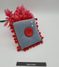Pin cushion in denim with red bobble trim.  - Image 6