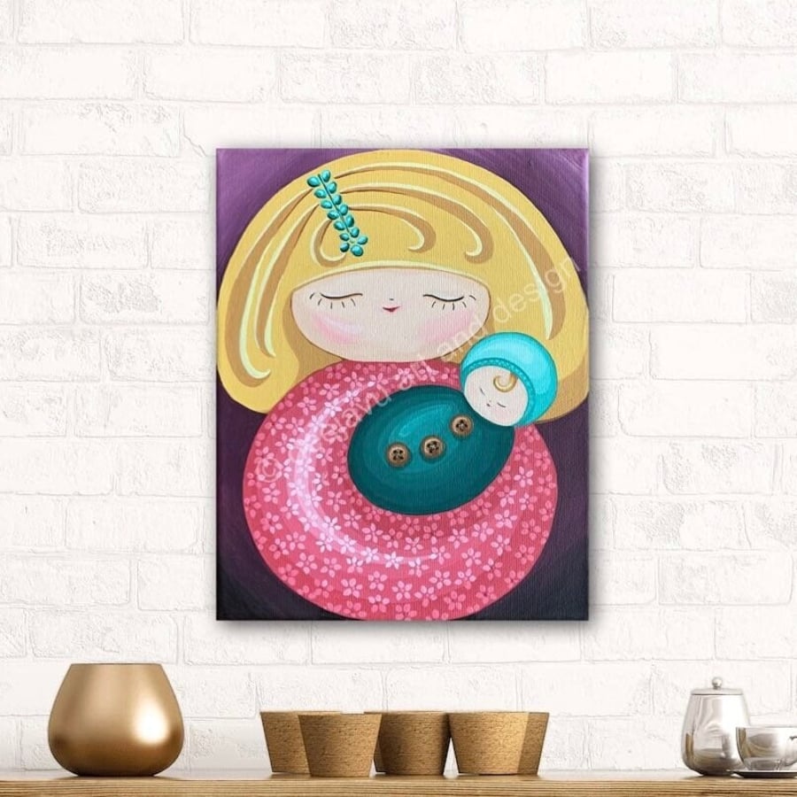 Japanese Kokeshi Doll inspired Mother and Baby Painting