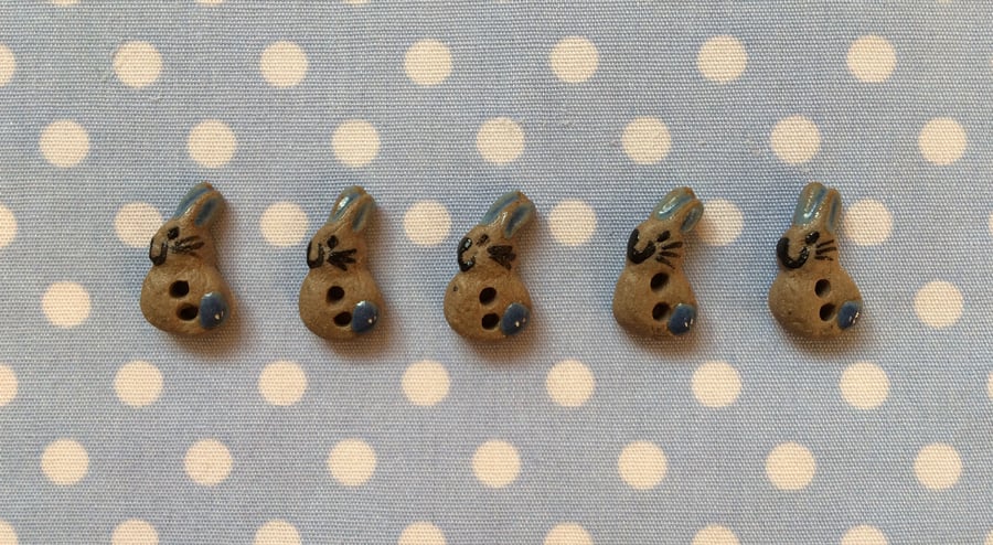 Set of 5 tiny ceramic bunny buttons