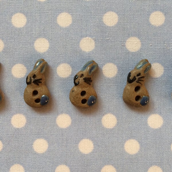 Set of 5 tiny ceramic bunny buttons