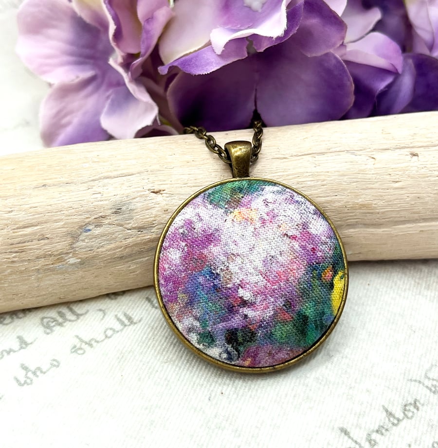 Perfectly Imperfect - Monet Pink flowers fabric button pendant
