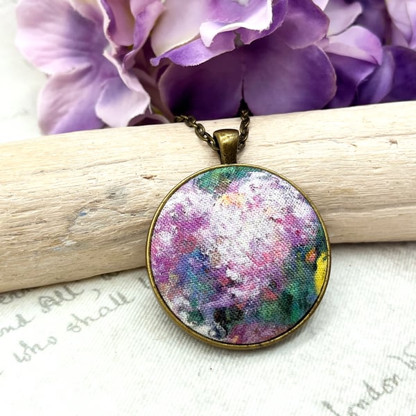 Perfectly Imperfect - Monet Pink flowers fabric button pendant