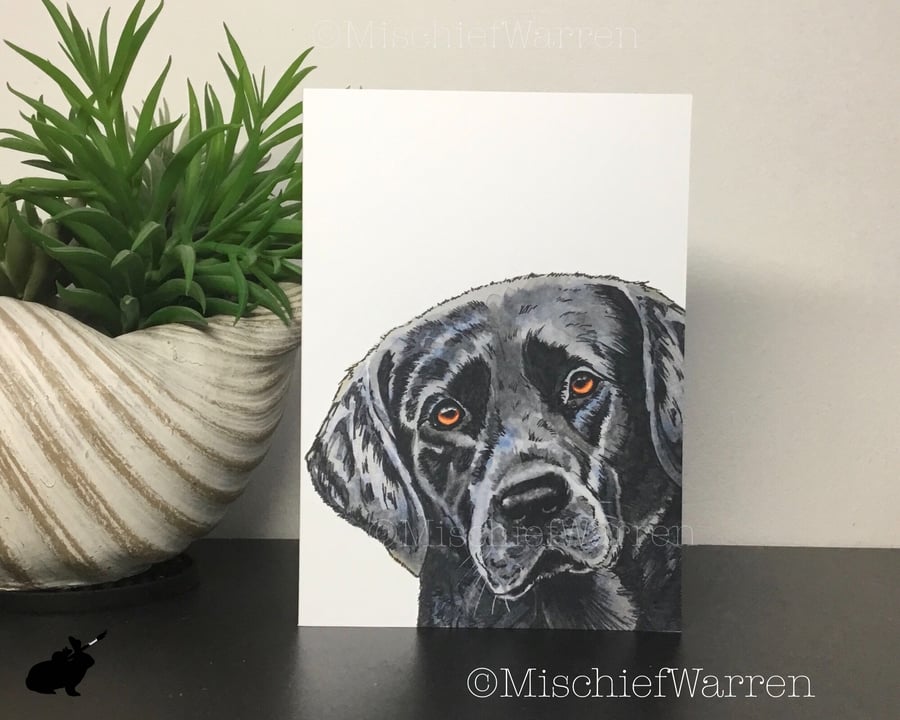 Labrador Dog Art Card. Black Labrador card. Blank or personalised.
