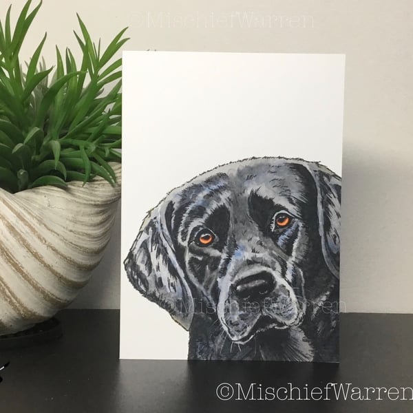 Labrador Dog Art Card. Black Labrador card. Blank or personalised.