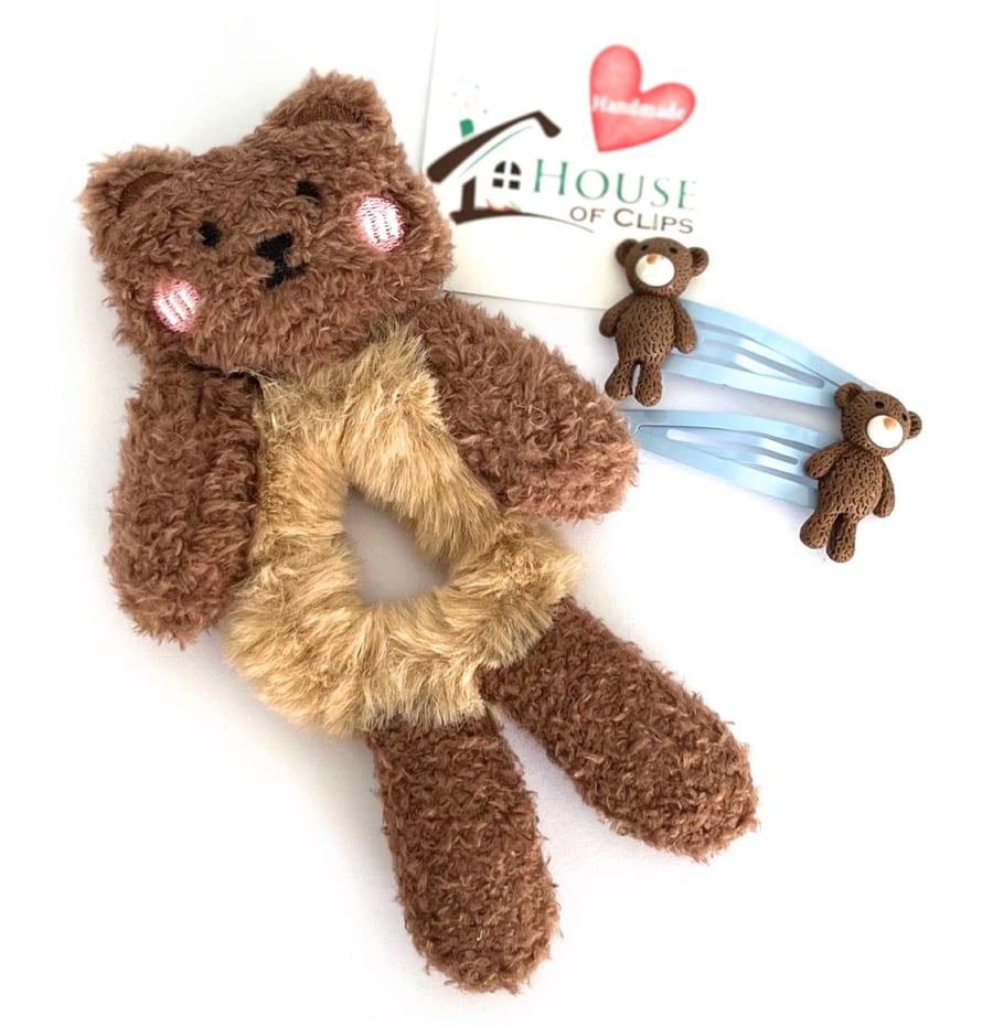 I Love You Bear Gift Set x2 - Bear Hair Clips - Bear Hair Band - Bear Hair Ties 