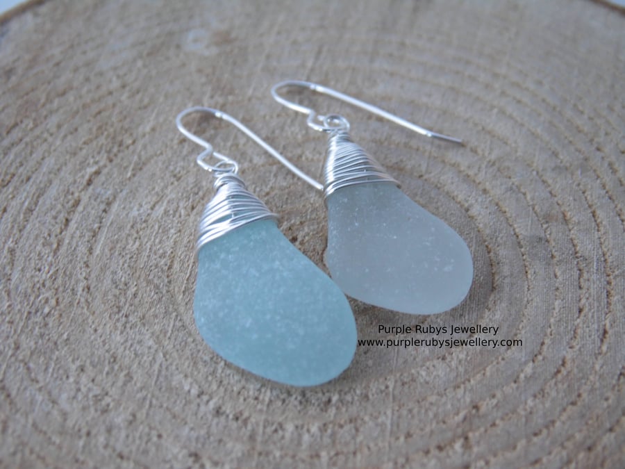 Mismatched Shades Seafoam Mermaids Tears Cornish Sea Glass Earrings E618