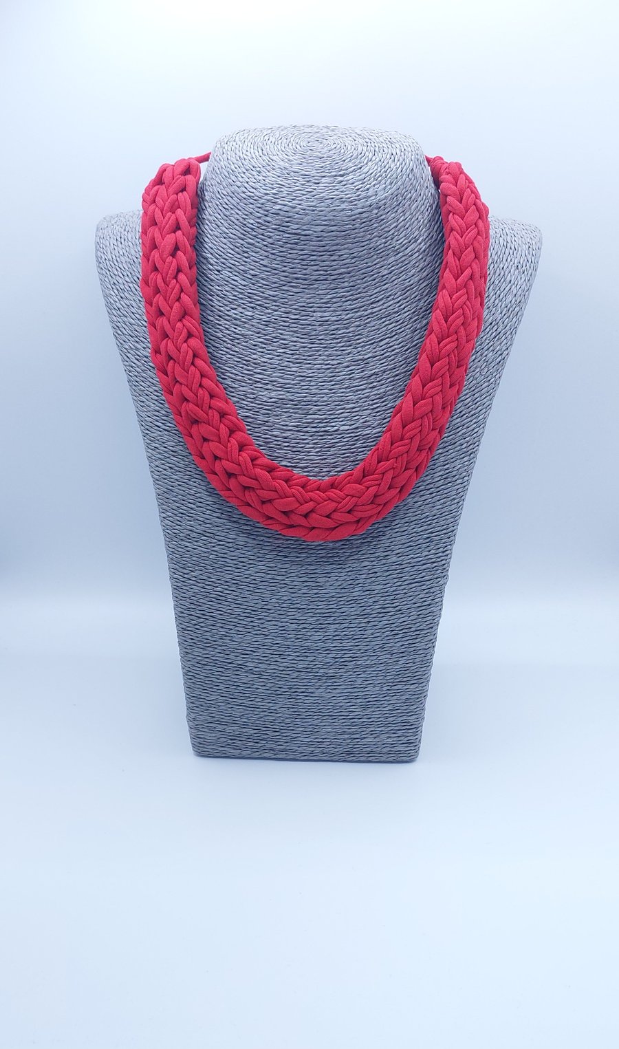 Bright red statement chunky knitted necklace