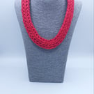 Bright red statement chunky knitted necklace