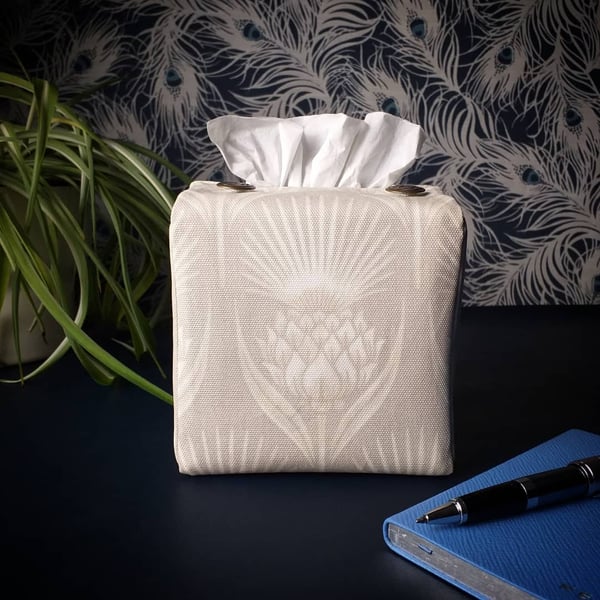 Square Size 'A' Tissue Box Cover - Natural Thistle