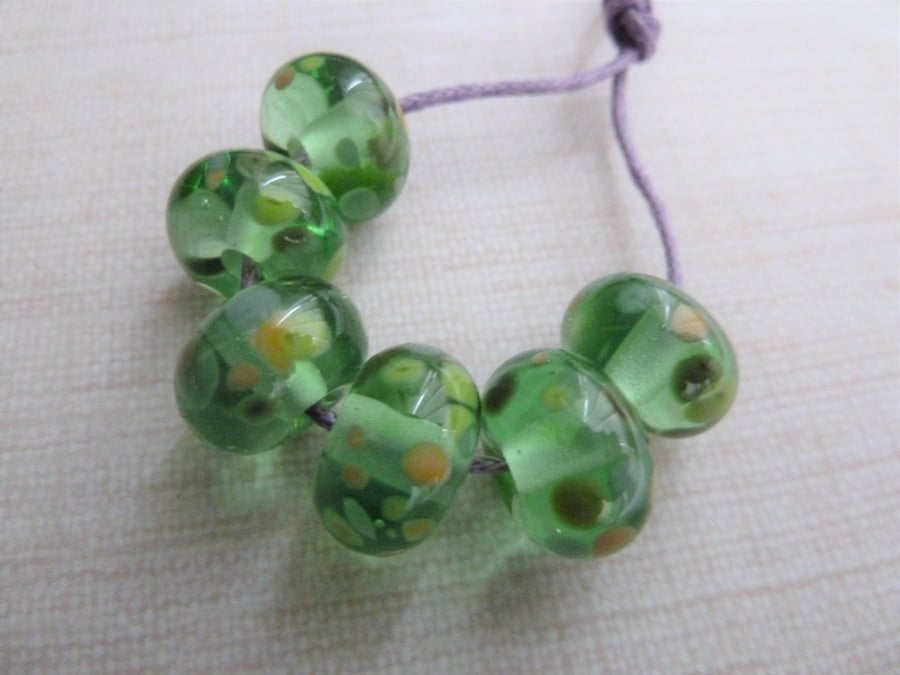 green frit handmade lampwork glass beads