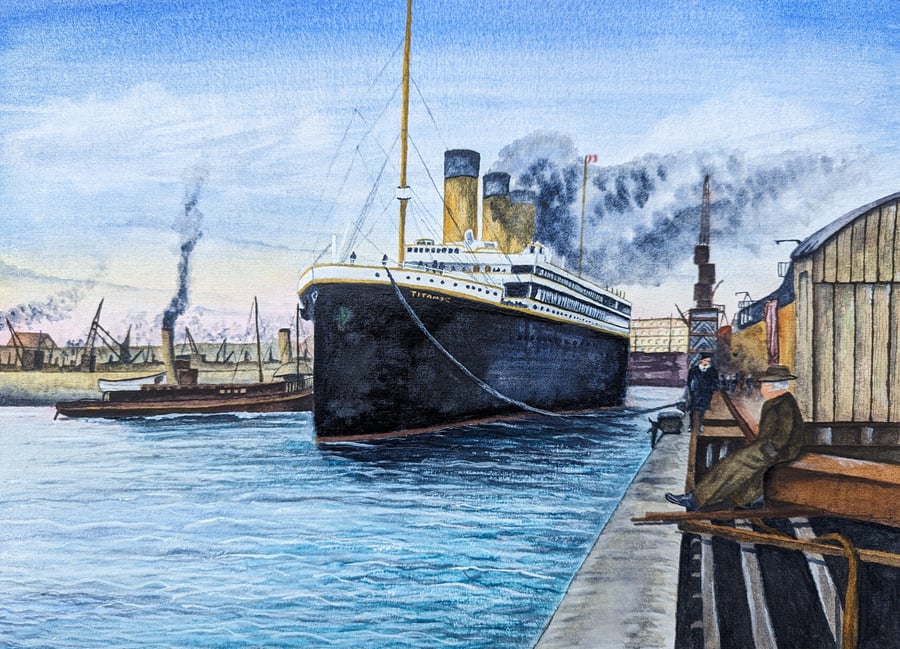 Titanic ship in dock Southampton. A4 Watercolour Print Belfast
