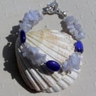 Blue Lace Agate & Blue Jade Gemstone Beaded Bracelet "Blue Skye"