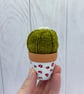 Hand Knitted Cactus with white Bloom in terracotta pot -  Pin cushion