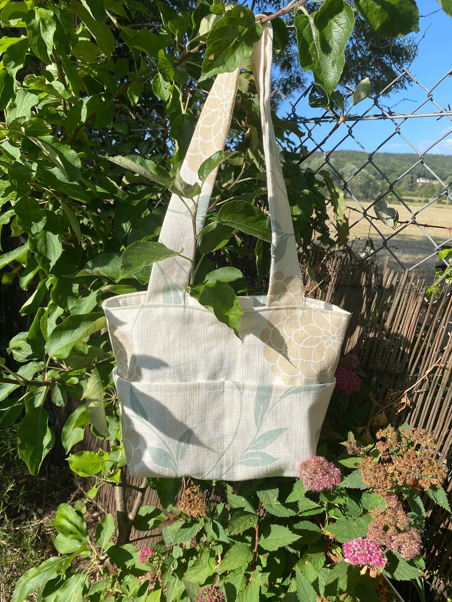 Small Tote Bag in Laura Ashley ‘Erin’ Eau de Nil Green Linen fabric 