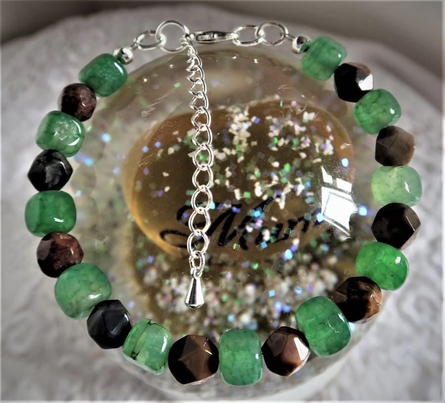 Petrified Wood and Dragon Vein Agate Bracelet. Folksy