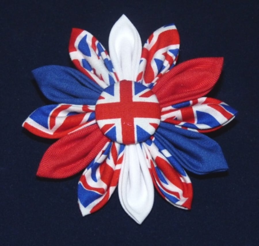 Corsage Brooches in Red White and Blue Union Jack Fabric for the Queen's Jubilee