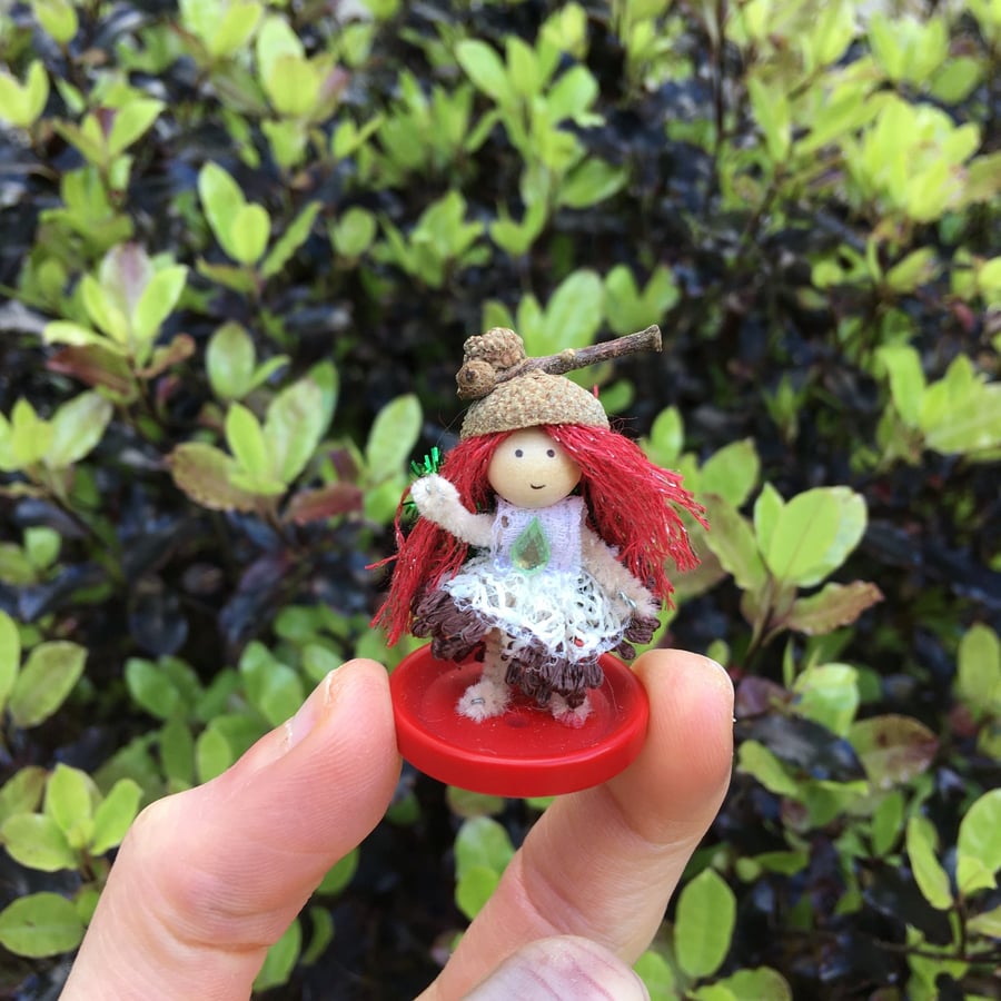 Very Tiny Button Fairy Decoration, Acorn Hat, Woodland Fairy