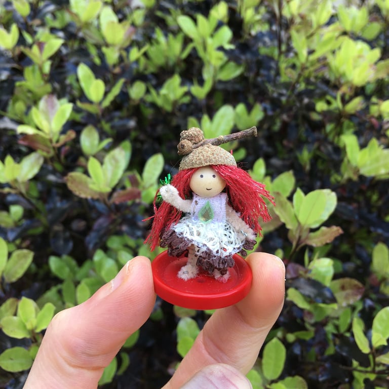 Very Tiny Button Fairy Decoration, Acorn Hat, Woodland Fairy