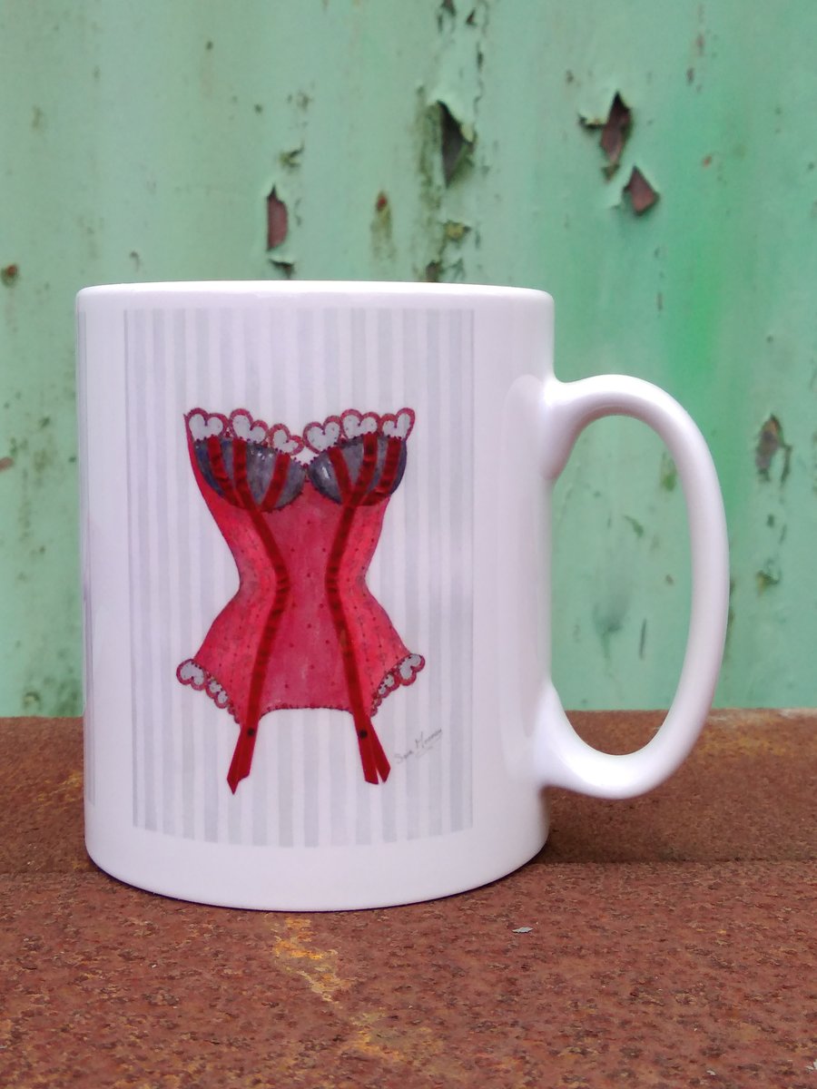 Mug printed with red and black corset image from original painting