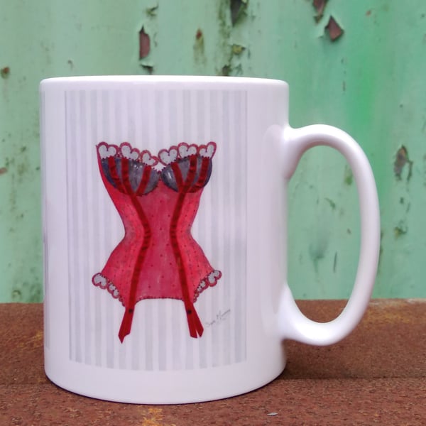 Mug printed with red and black corset image from original painting