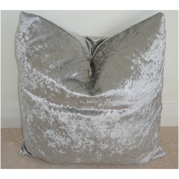 16" Cushion Pillow Cover Grey Crushed Velvet Silver 16x16 40cm Square