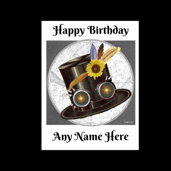 Steampunk Hat Birthday Card Personalised Seeded Option Goddess Pagan Wiccan