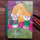 Christmas mice crafting with colourful yarn original artwork 